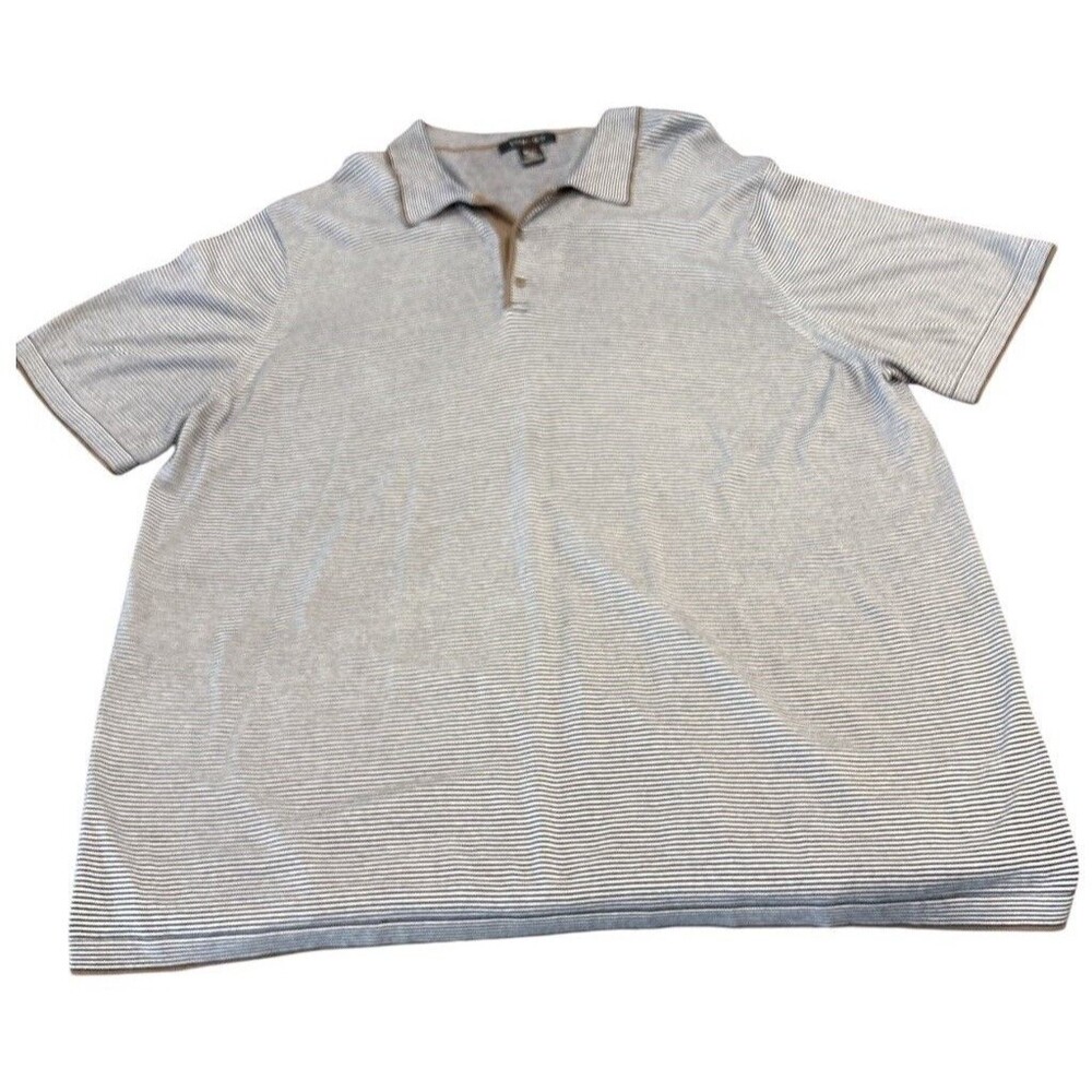 SYNRGY Navy Blue & White Striped Polo Short Sleeve Men's Shirt W/Tan Edges 4XLT